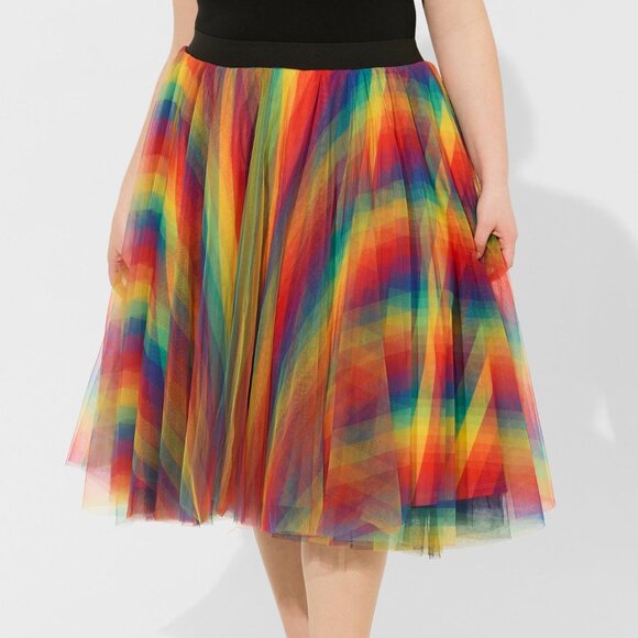 Torrid Rainbow Multi Pride Midi Tulle A Line Skirt 1 1X NWOT - Picture 2 of 4
